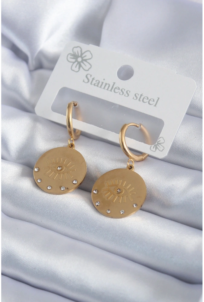 Shoecide 316l Çelik Gold Renk Zirkon Taşlı Göz İşleme Model Kadın Küpe