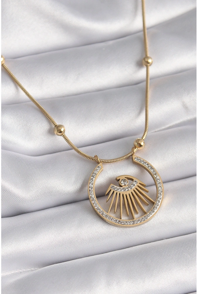 Shoecide 316l Çelik Gold Renk Zirkon Taşlı Göz Model Kadın Kolye