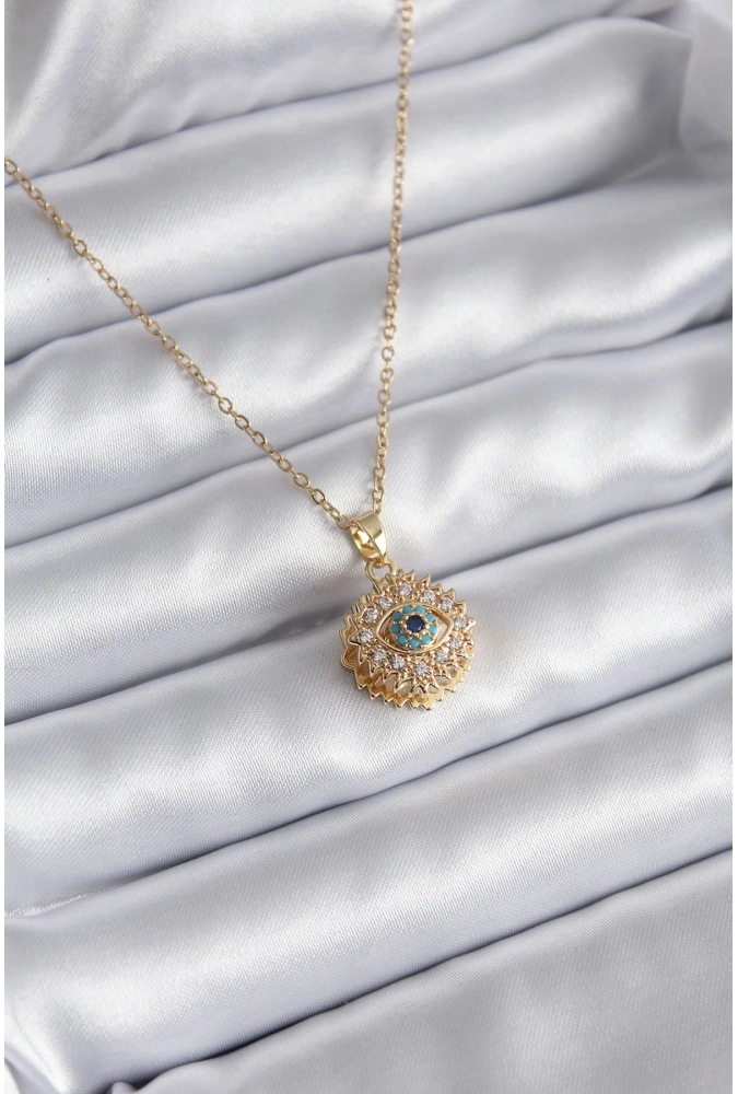 Shoecide 316l Çelik Gold Renk Zirkon Taşlı Göz Model Kadın Kolye