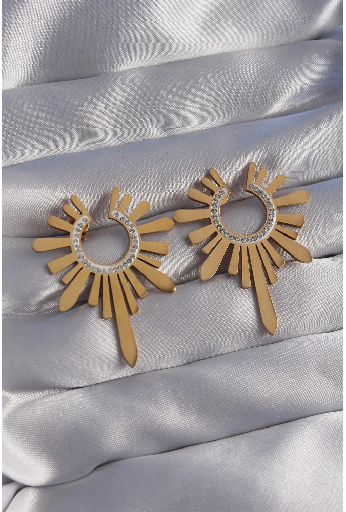 Shoecide 316l Çelik Gold Renk Zirkon Taşlı Güneş Figürlü Küpe