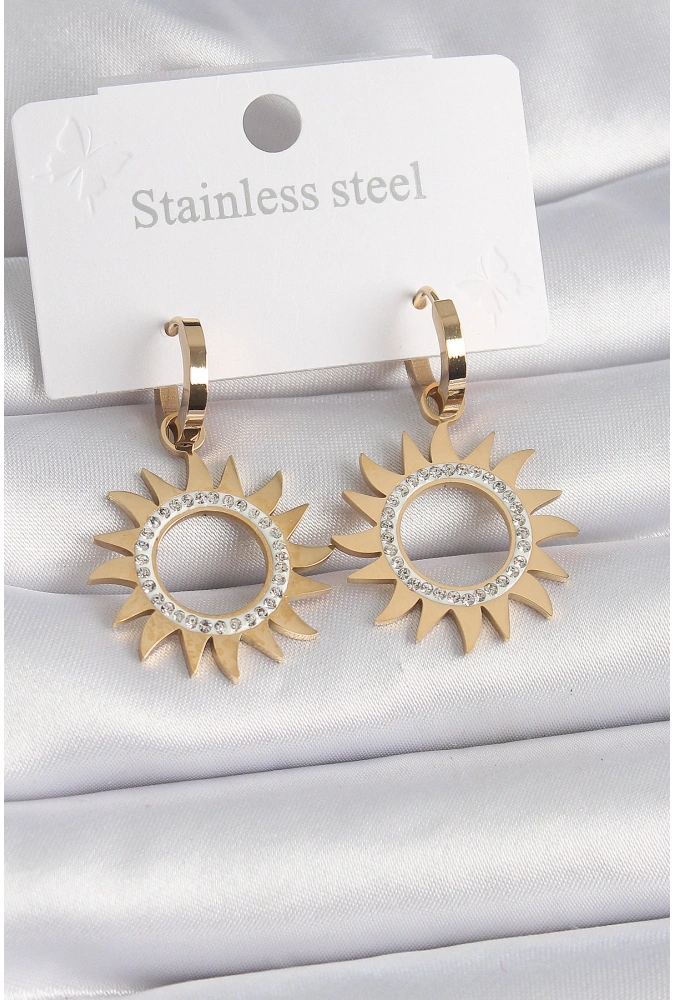 Shoecide 316l Çelik Gold Renk Zirkon Taşlı Güneş Model Kadın Küpe
