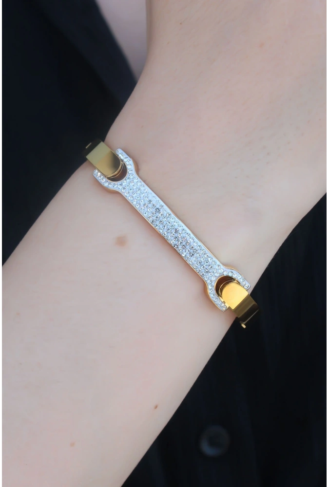 Shoecide 316l Çelik Gold Renk Zirkon Taşlı Kadın Kelepçe