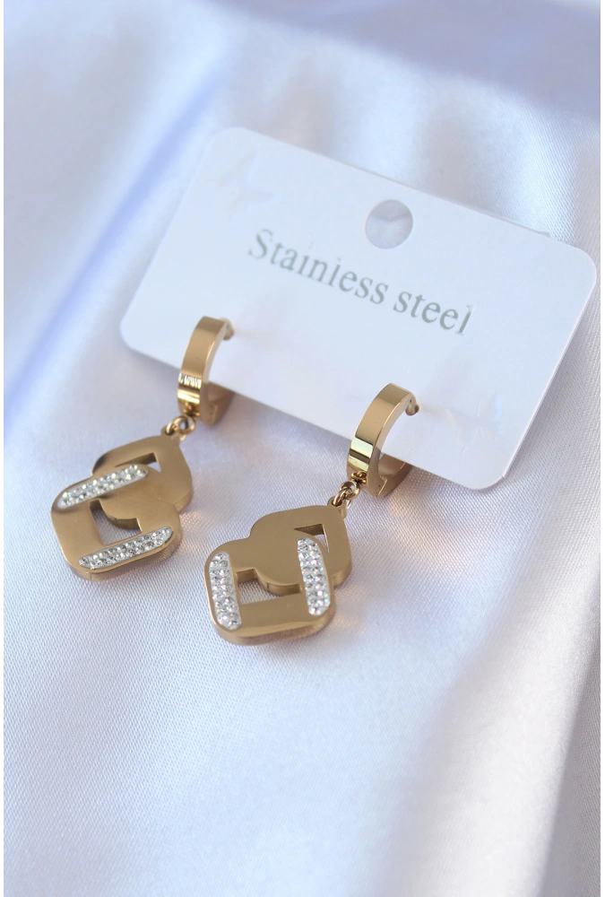 Shoecide 316l Çelik Gold Renk Zirkon Taşlı Kadın Küpe