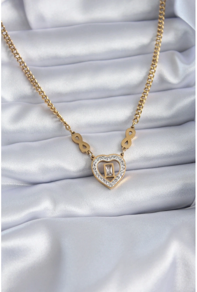Shoecide 316l Çelik Gold Renk Zirkon Taşlı Kalp Model Sonsuzluk Detay Kadın Kolye