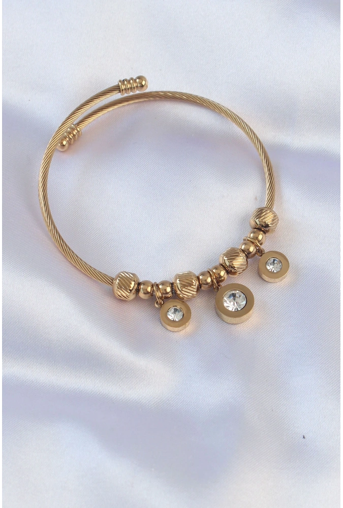 Shoecide 316l Çelik Gold Renk Zirkon Taşlı Model Charm Bileklik