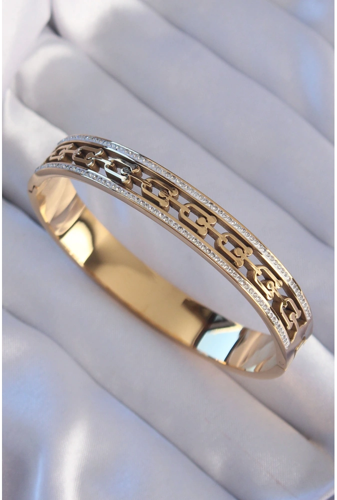 Shoecide 316l Çelik Gold Renk Zirkon Taşlı Model Kelepçe