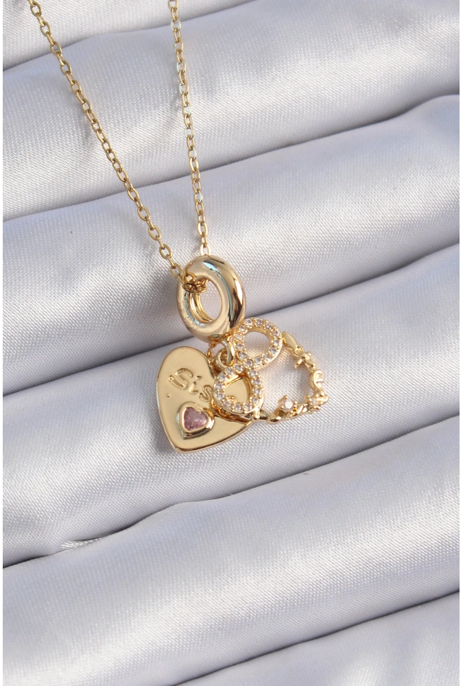 Shoecide 316l Çelik Gold Renk Zirkon Taşlı Sonsuzluk Kalp Figür Charm Model Kadın Kolye