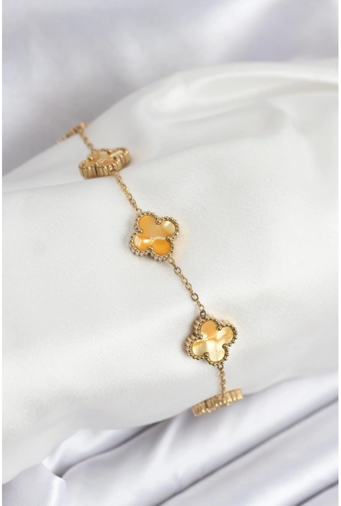 Shoecide 316l Çelik Gold Zincir Sarı Yonca Bileklik