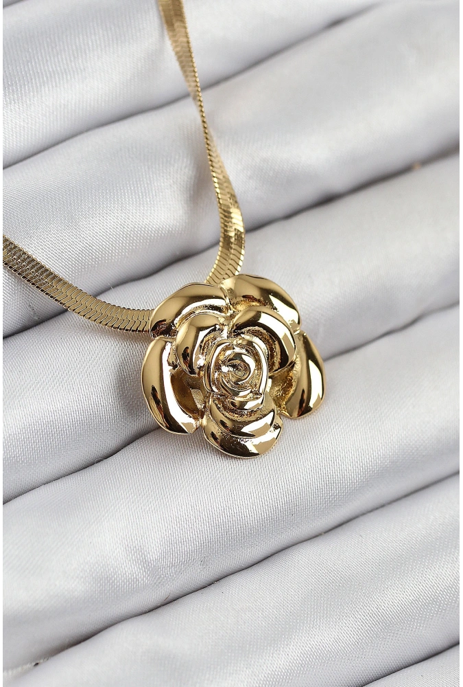 Shoecide 316l Çelik Gül Figürlü İtalyan Zincir Model Gold Renk Kadın Kolye