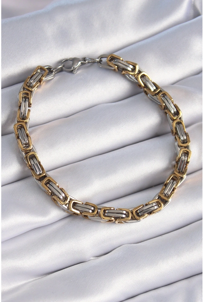 Shoecide 316l Çelik Gümüş Gold Renk Kral Zincir Model Erkek Bileklik