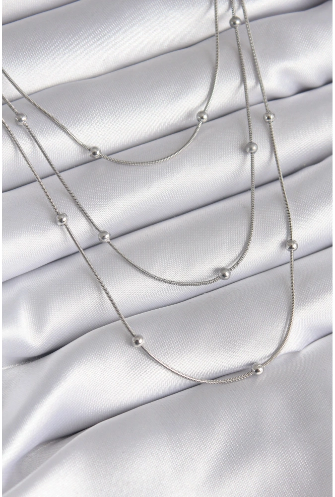 Shoecide 316l Çelik Gümüş Renk 3lü Topçuk Detay Kadın Kolye