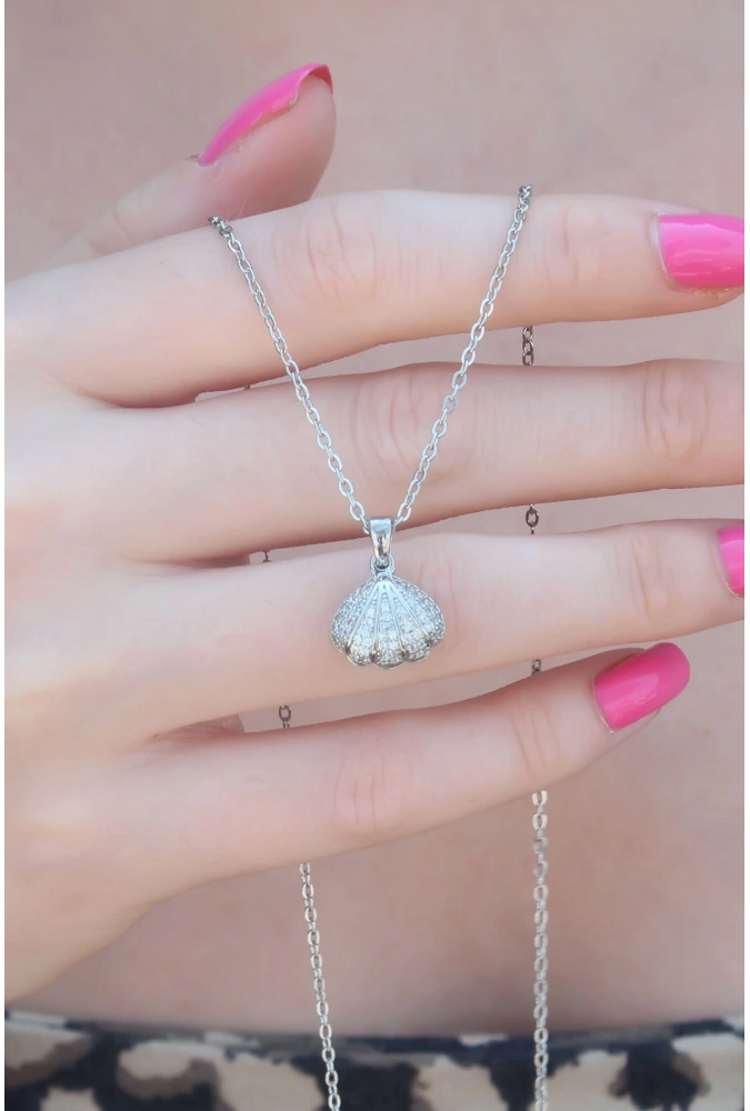 Shoecide 316l Çelik Gümüş Renk Açılır Midye Model Kadın Kolye