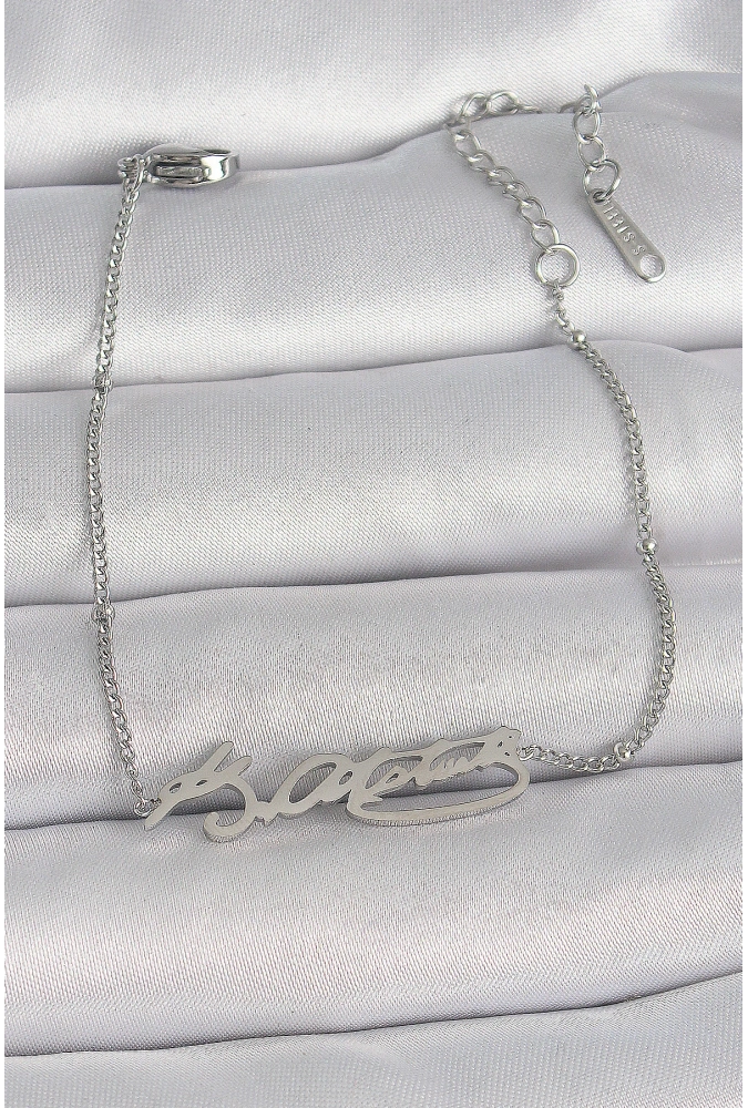 Shoecide 316l Çelik Gümüş Renk Atatürk İmza Model Kadın Bileklik