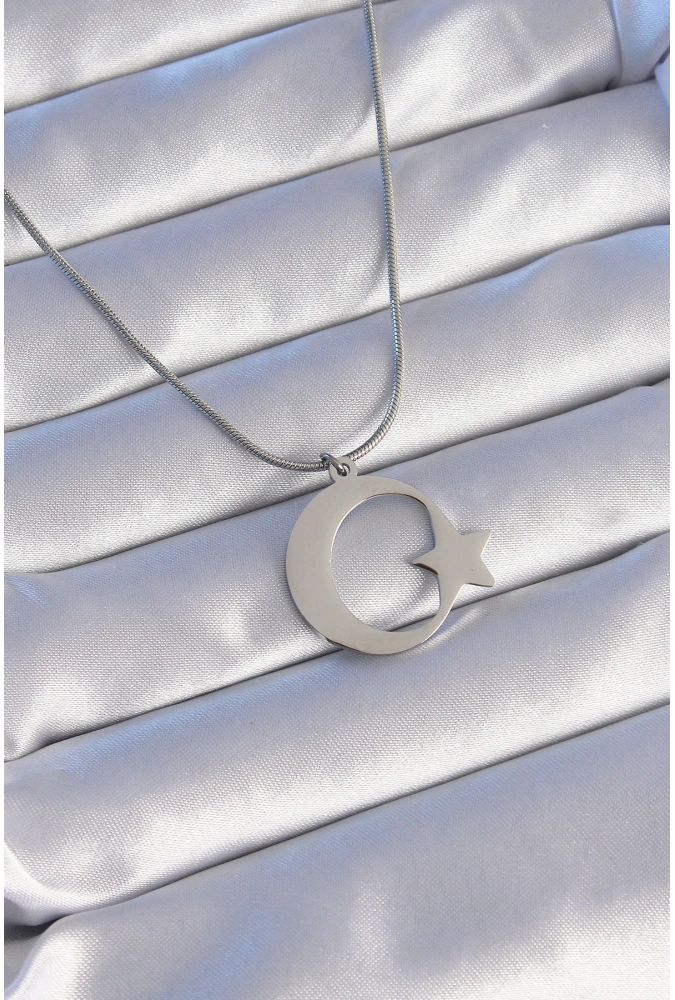 Shoecide 316l Çelik Gümüş Renk Ay Yıldız Model Unisex Kolye