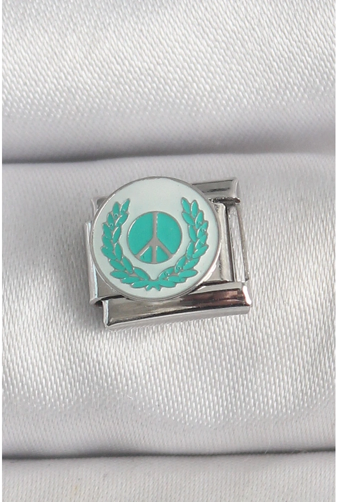 Shoecide 316l Çelik Gümüş Renk Beyaz Mavi Barış İşareti İşlemeli Nomination Charm