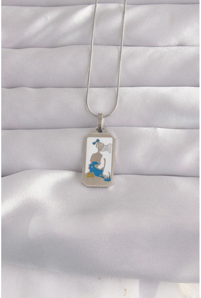 Shoecide 316l Çelik Gümüş Renk Beyaz Mineli Kız Figür Tarot Kolye