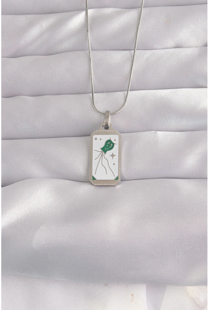 Shoecide 316l Çelik Gümüş Renk Beyaz Mineli Tarot Kolye