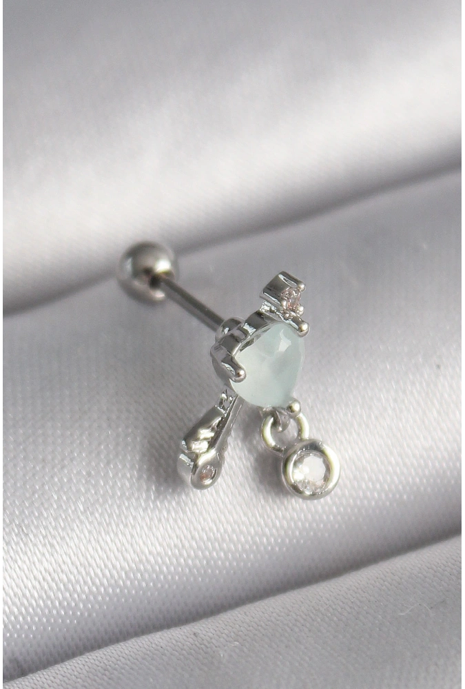 Shoecide 316l Çelik Gümüş Renk Beyaz Minelik Kalp Sallantı Zirkon Taş Detay Tragus Piercing