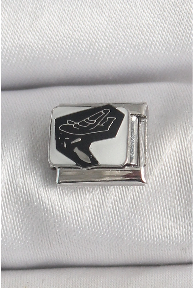 Shoecide 316l Çelik Gümüş Renk Beyaz Siyah Uçak İşlemeli Portre Model Nomination Charm