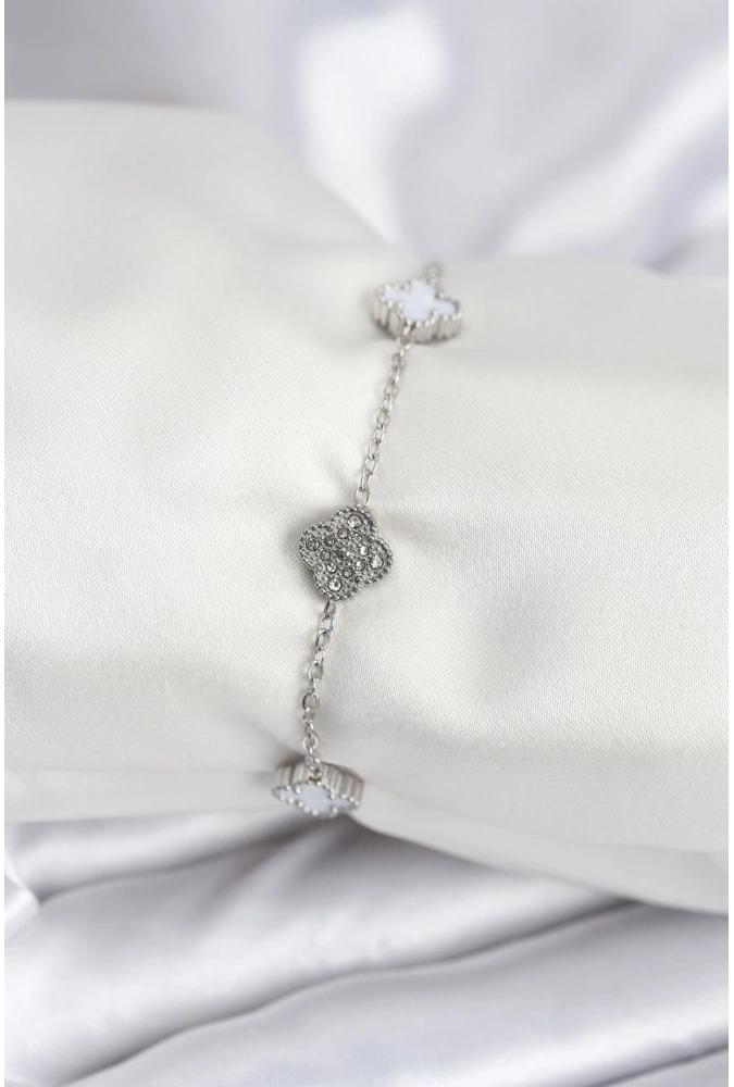 Shoecide 316l Çelik Gümüş Renk Beyaz Ve Zirkon Taşlı Baby Boy Yonca Kadın Bileklik