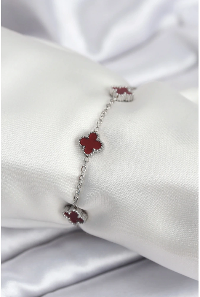 Shoecide 316l Çelik Gümüş Renk Bordo Baby Boy Yonca Kadın Bileklik