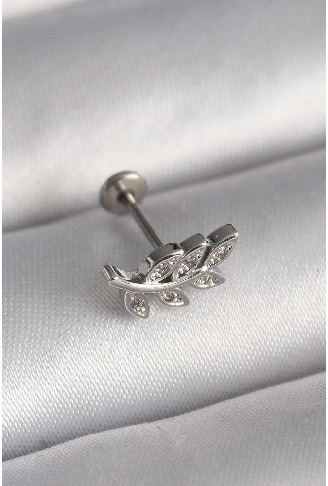 Shoecide 316l Çelik Gümüş Renk Dal Model Zirkon Taş Detaylı Tragus Piercing