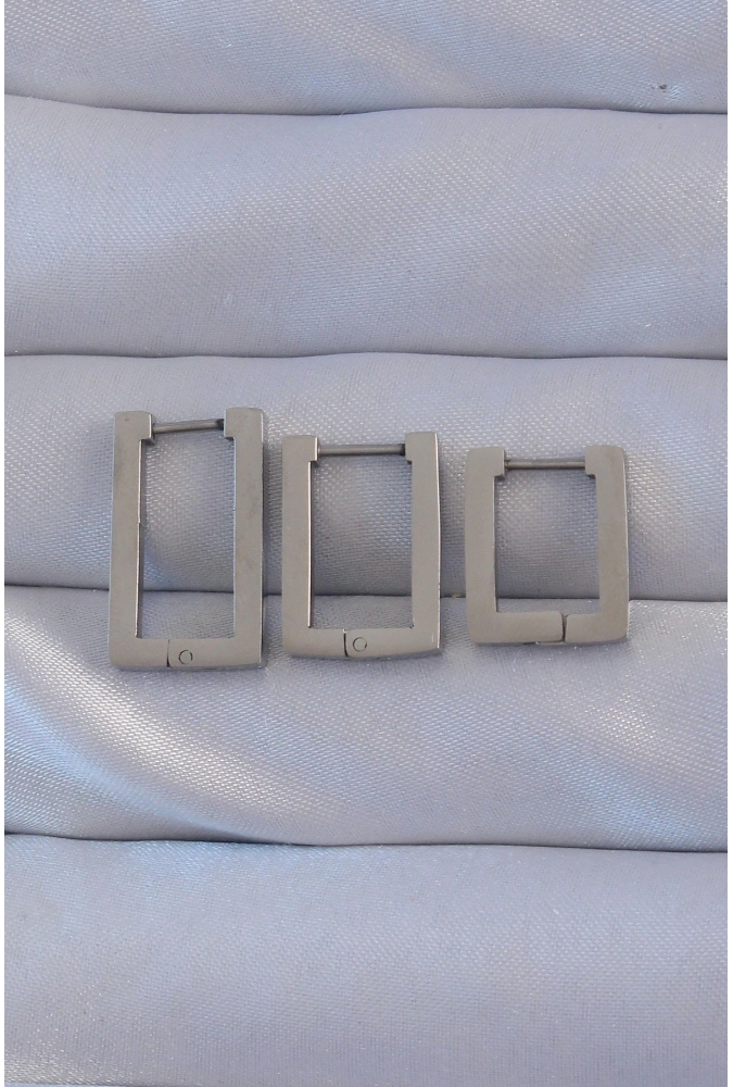 Shoecide 316l Çelik Gümüş Renk Dikdörtgen Küpe Seti