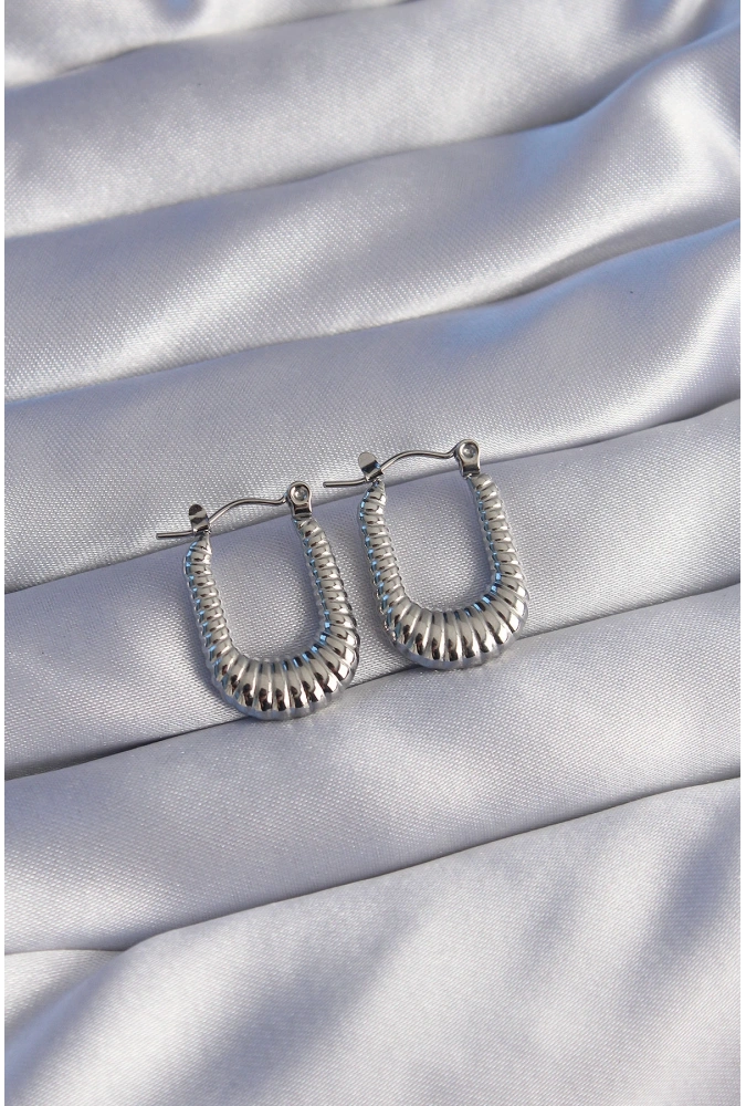 Shoecide 316l Çelik Gümüş Renk Dikdörtgen Tasarımlı Tırtıklı Küpe