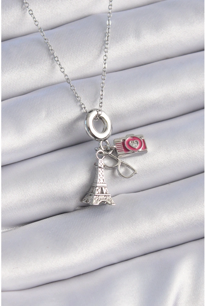 Shoecide 316l Çelik Gümüş Renk Eyfel Kule Fotoğraf Makinesi Model Charm Kadın Kolye