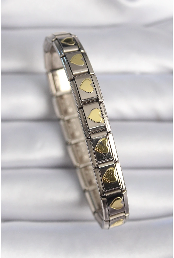 Shoecide 316l Çelik Gümüş Renk Gold Kalp İşleme Nomination Charm Bileklik