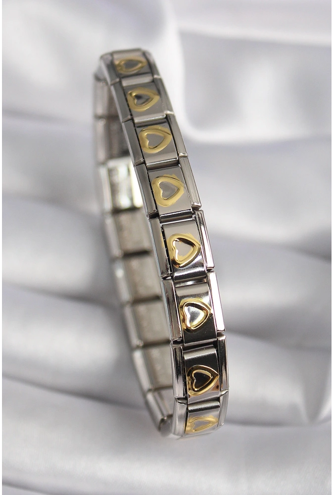 Shoecide 316l Çelik Gümüş Renk Gold Kalp İşleme Nomination Model Kadın Bileklik