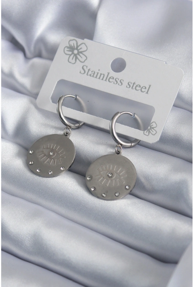 Shoecide 316l Çelik Gümüş Renk Göz İşleme Zirkon Taş Detay Kadın Küpe