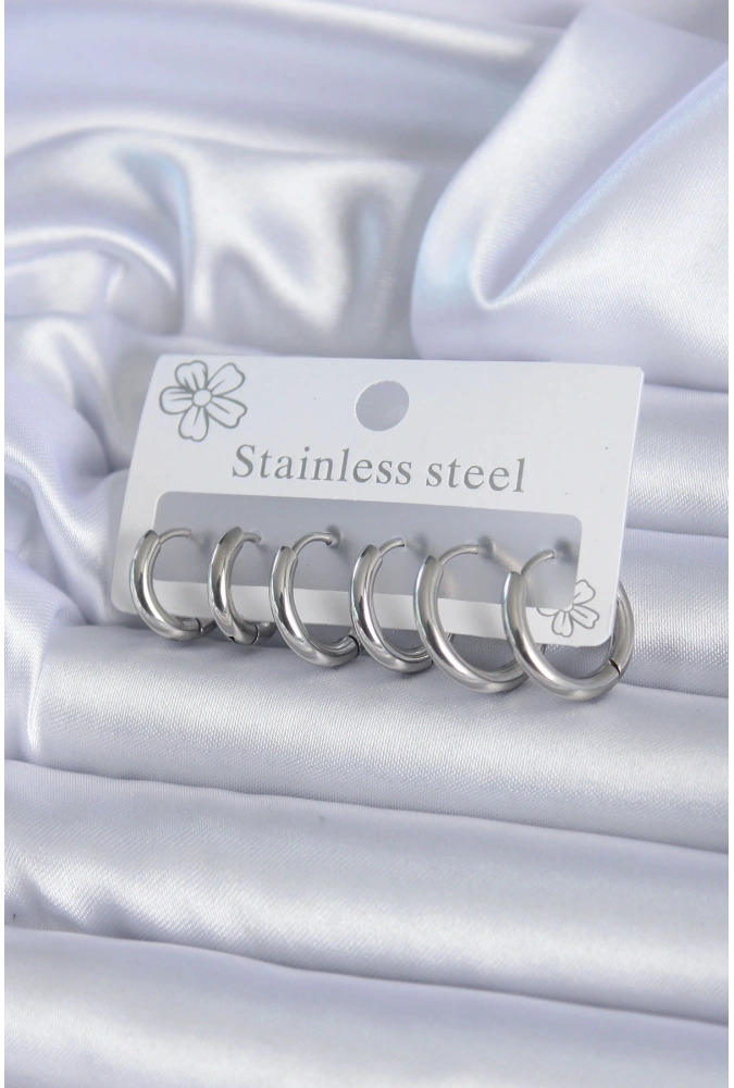 Shoecide 316l Çelik Gümüş Renk Halka Kadın Küpe Seti