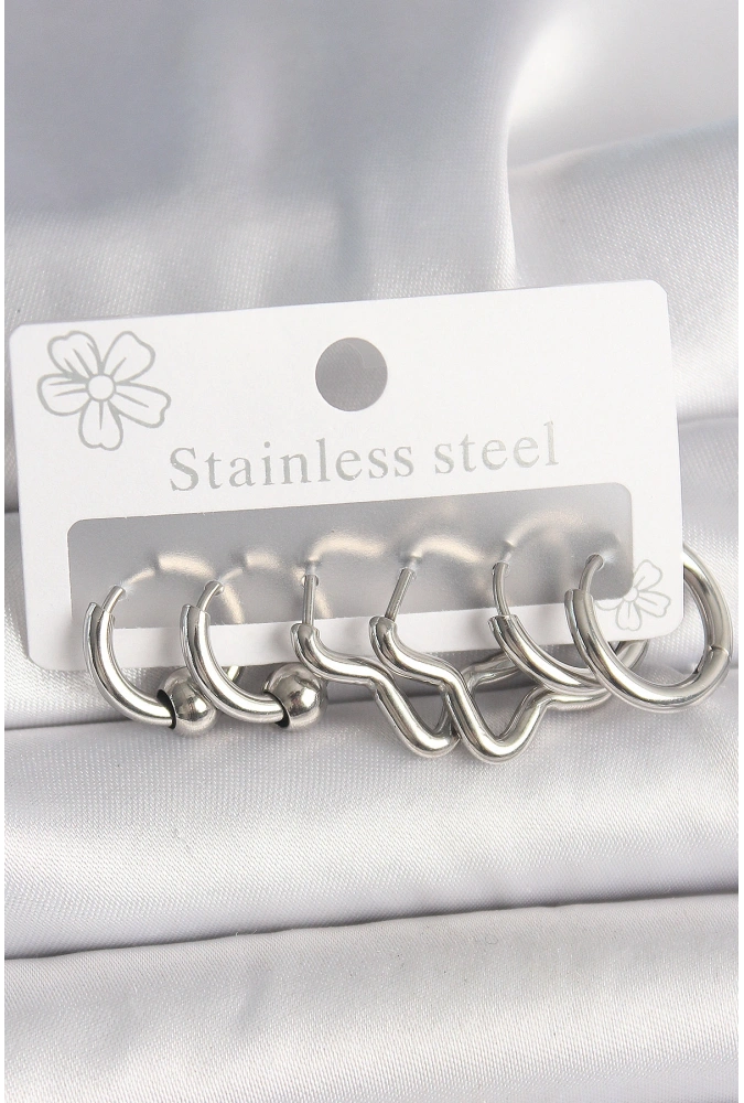 Shoecide 316l Çelik Gümüş Renk Halka Yıldız Model Kadın Küpe Seti