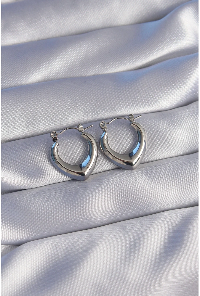 Shoecide 316l Çelik Gümüş Renk İçi Oval Tasarımlı Küpe