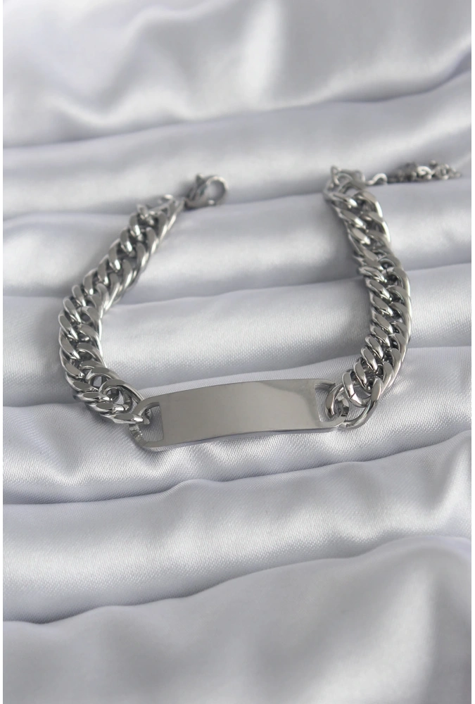 Shoecide 316l Çelik Gümüş Renk İsim Yazılabilir Plaka Model Kadın Bileklik