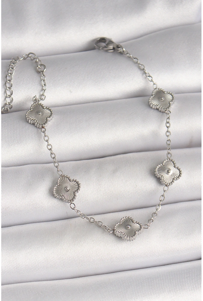 Shoecide 316l Çelik Gümüş Renk İşlemeli Baby Boy Yonca Model Kadın Bileklik