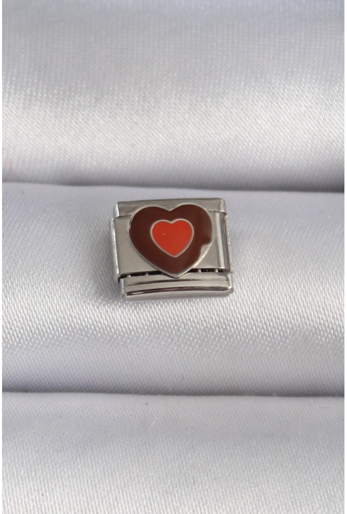 Shoecide 316l Çelik Gümüş Renk Kahverengi Kalp İşlemeli Nomination Charm