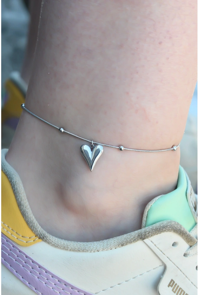 Shoecide 316l Çelik Gümüş Renk Kalp Figür Kadın Halhal