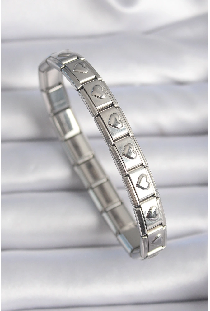 Shoecide 316l Çelik Gümüş Renk Kalp İşleme Nomination Charm Bileklik