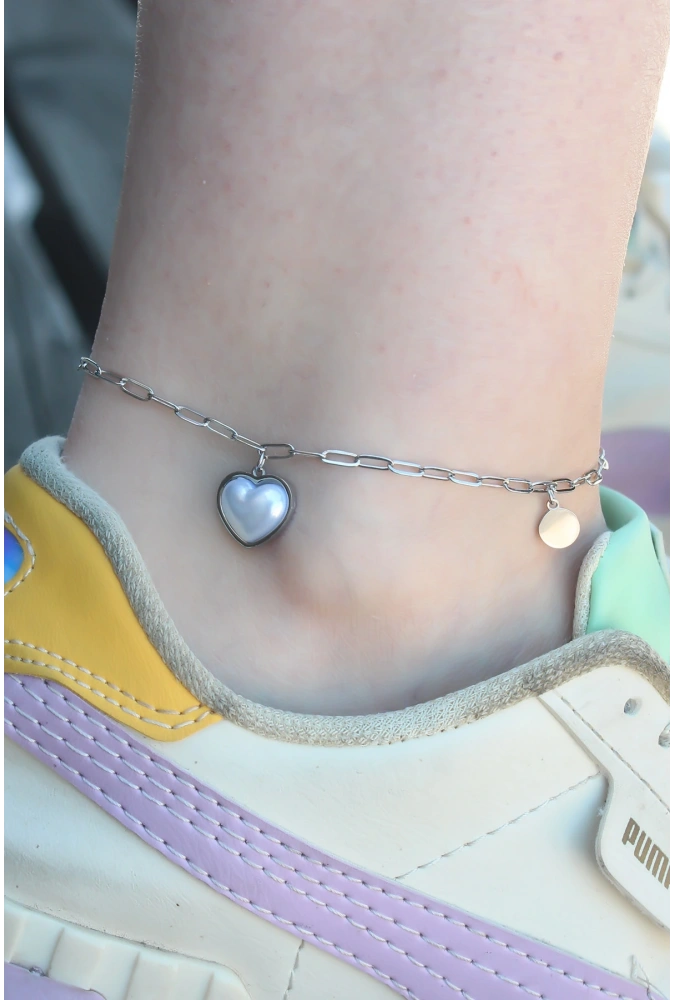 Shoecide 316l Çelik Gümüş Renk Kalp Model Kadın Halhal