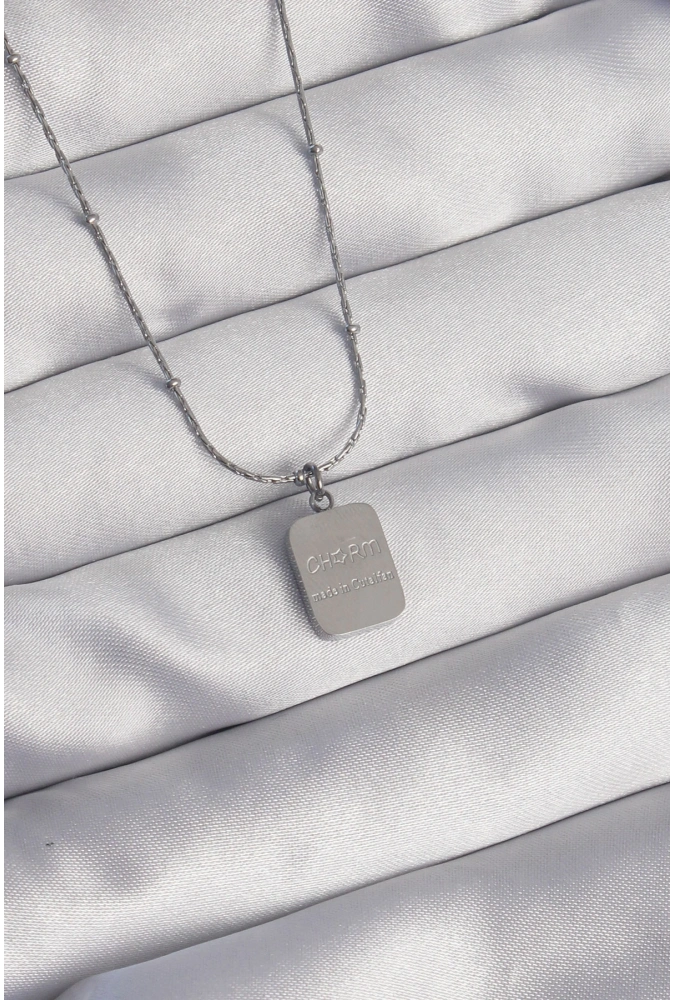 Shoecide 316l Çelik Gümüş Renk Kare Charm Model Kolye