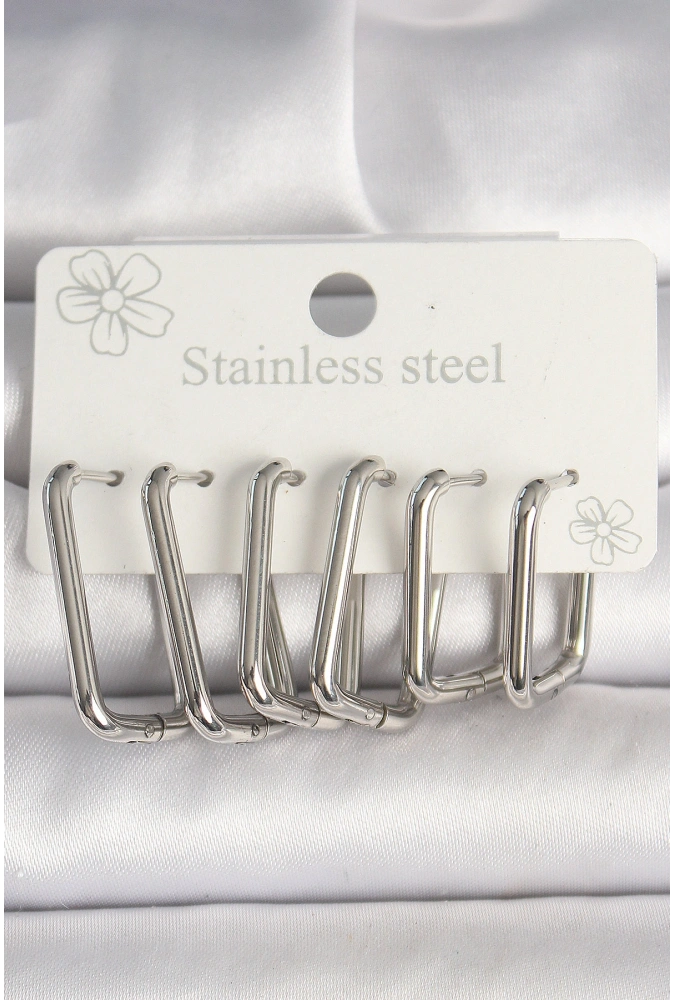 Shoecide 316l Çelik Gümüş Renk Kare Model Kadın Küpe Seti