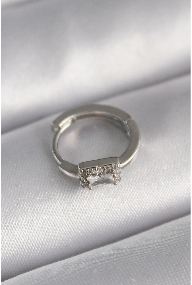 Shoecide 316l Çelik Gümüş Renk Kare Zirkon Taşlı Tragus Piercing