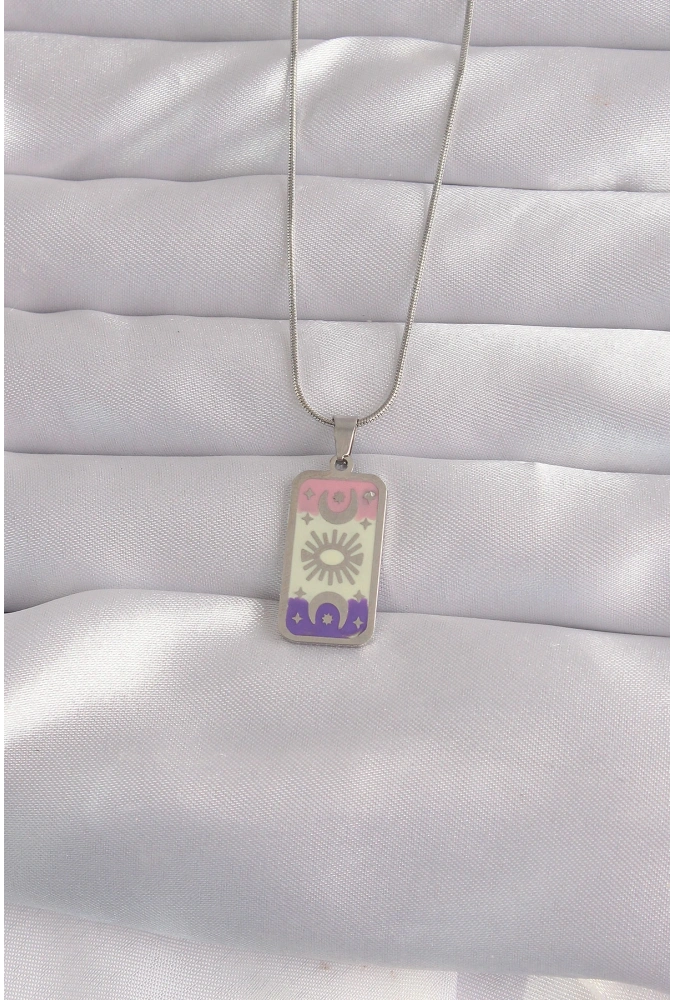 Shoecide 316l Çelik Gümüş Renk Karışık Mineli Ay Figür Tarot Kolye