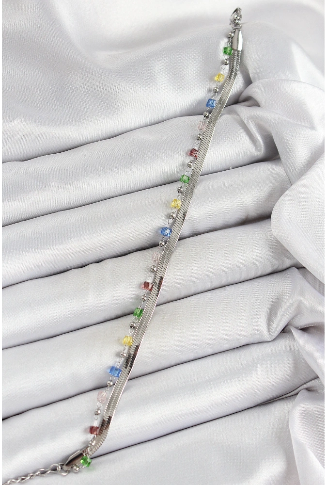 Shoecide 316l Çelik Gümüş Renk Karışık Renkli Kristal Taşlı Kadın Bileklik