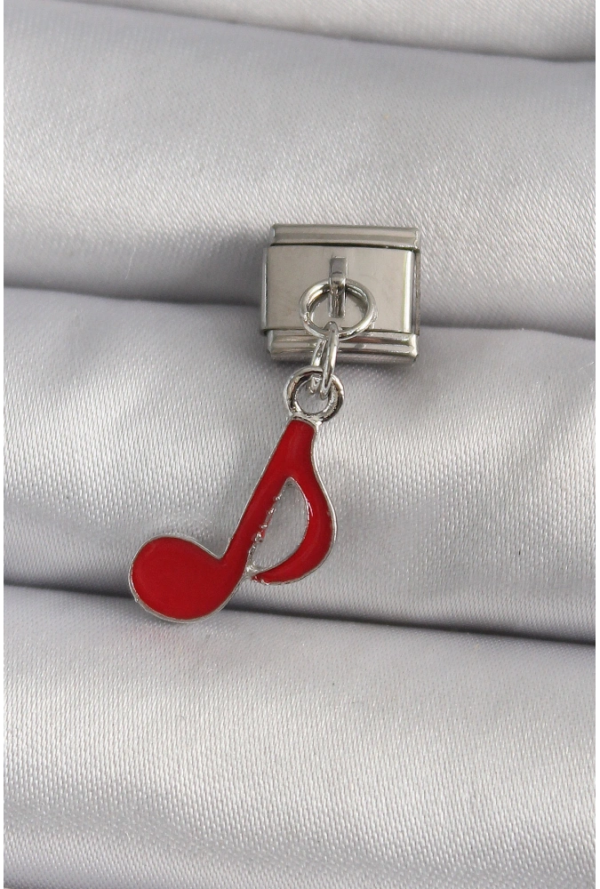 Shoecide 316l Çelik Gümüş Renk Kırmızı Nota Model Nomination Charm