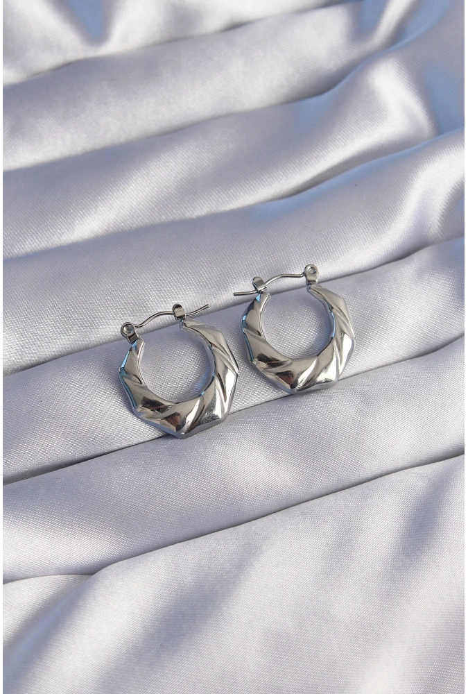 Shoecide 316l Çelik Gümüş Renk Kıvrımlı Görünüm Geometrik Model Küpe