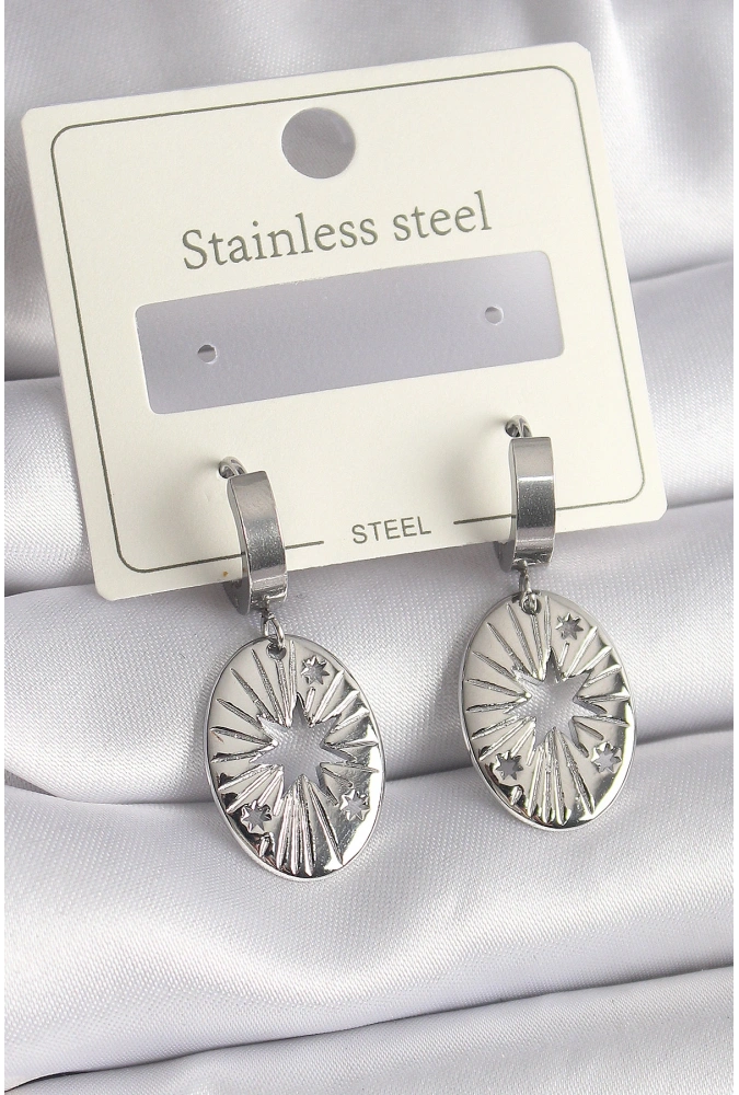 Shoecide 316l Çelik Gümüş Renk Kutup Yıldızı İşleme Kadın Küpe