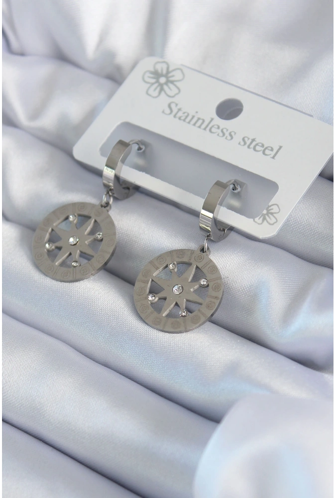 Shoecide 316l Çelik Gümüş Renk Kutup Yıldızı Model Zirkon Taş İşleme Detay Kadın Küpe